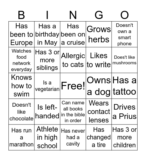 *Name Someone Who...* Bingo Card