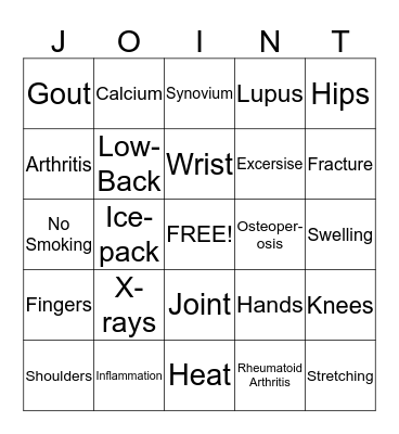 Joint Health Bingo Card
