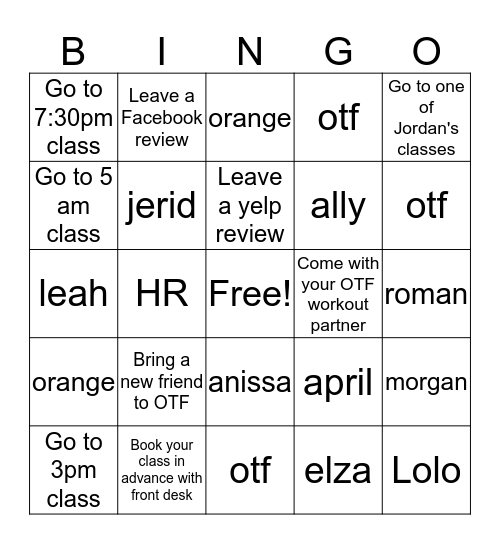 OTF BINGO Card