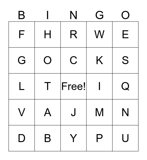 STREET NAME BINGO Card