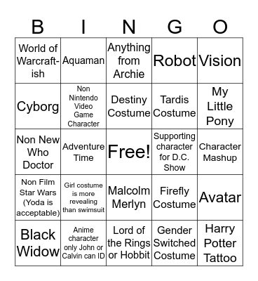 Comicon Bingo Card
