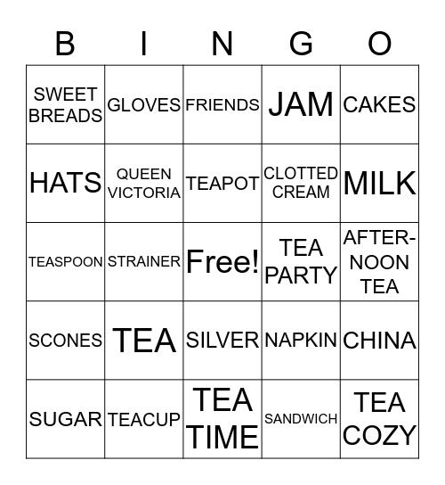 Tea Party Bingo Card