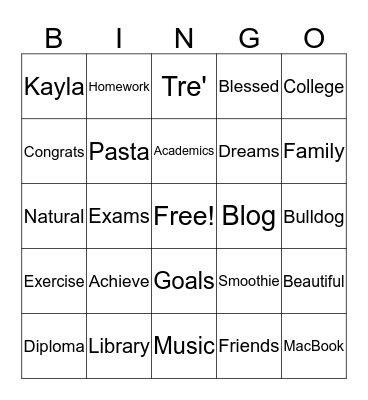 Congratulations Kayla Bingo Card