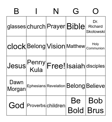 Our Vision Bingo Card