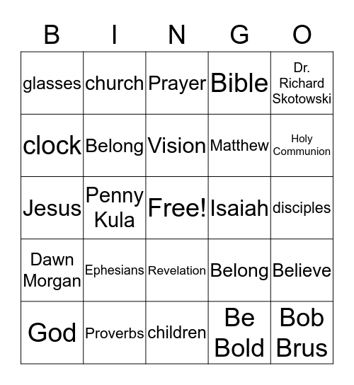 Our Vision Bingo Card