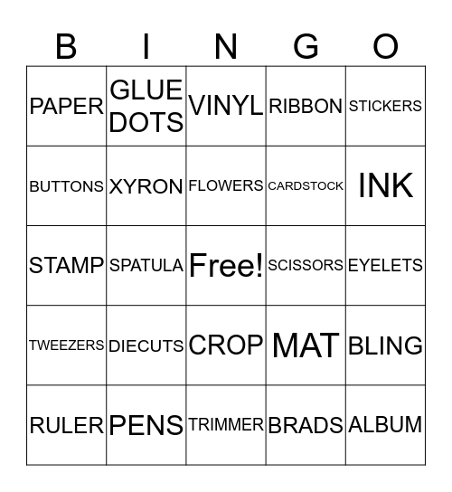 SCRAPBOOK BINGO Card