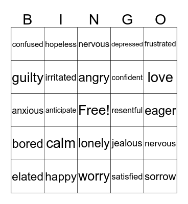 Feelings Bingo Card