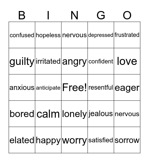 Feelings Bingo Card