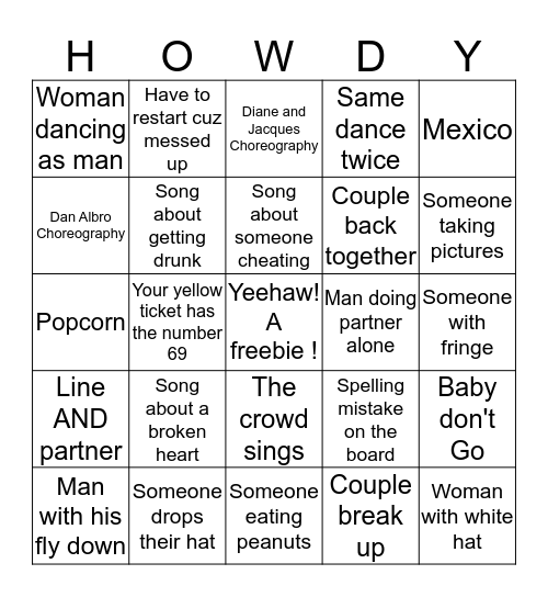 HonkyTonk Bingo Card