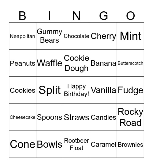 Ice Cream Party Bingo Card