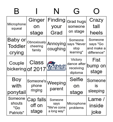 2017 Pace High Graduation Bingo Card