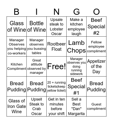 CHOP HOUSE PARTY Bingo Card