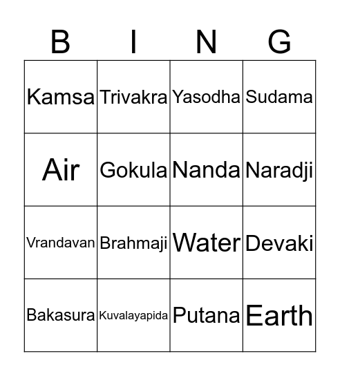 Balvihar 2017-Grade 4 Rocks! Bingo Card