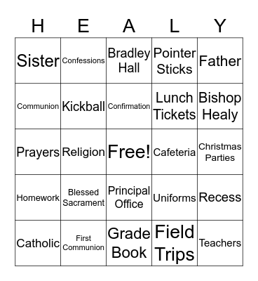 Bishop Healy Reunion Bingo Card