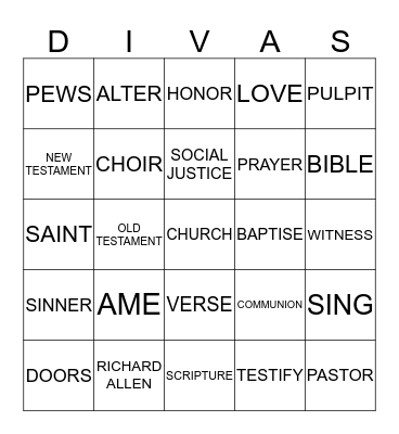 D.I.V.A.S. BINGO Card