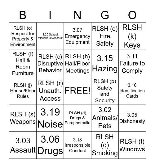 Conduct Bingo Card