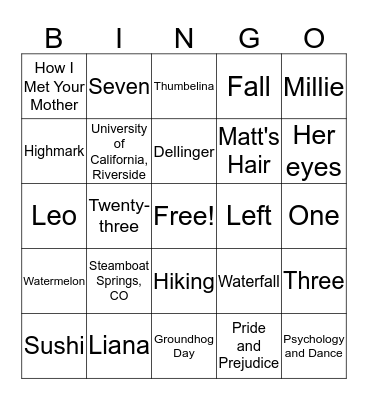 Bridal Bingo Card