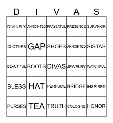 D.I.V.A.S. BINGO Card