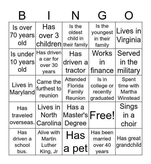 Winstead Family Bingo Card