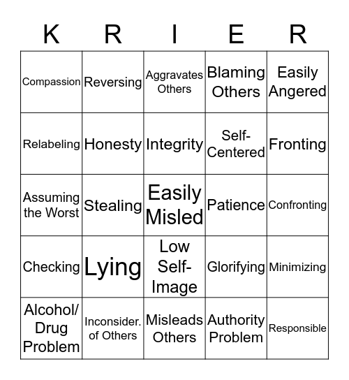 Krier Bingo Card