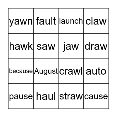 words with aw & au Bingo Card
