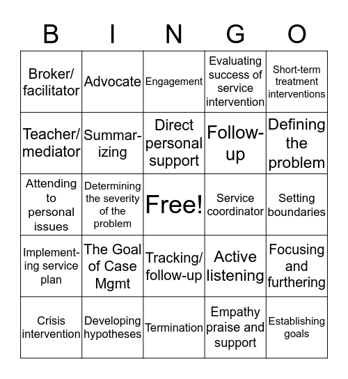 Week 2 Bingo Card