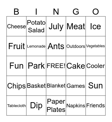 July Picnic Bingo Card