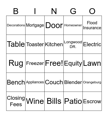 Kishia's Housewarming Bingo Card