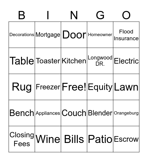 Kishia's Housewarming Bingo Card