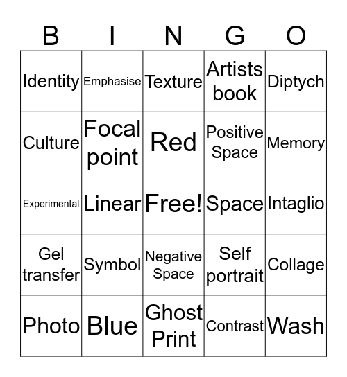 Art Revision Bingo Card