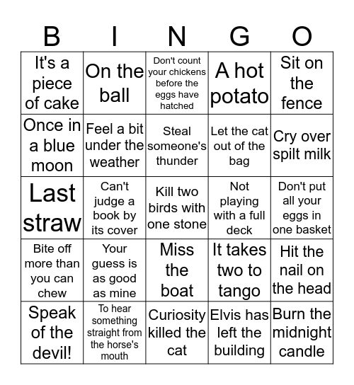 IDIOMS Bingo Card