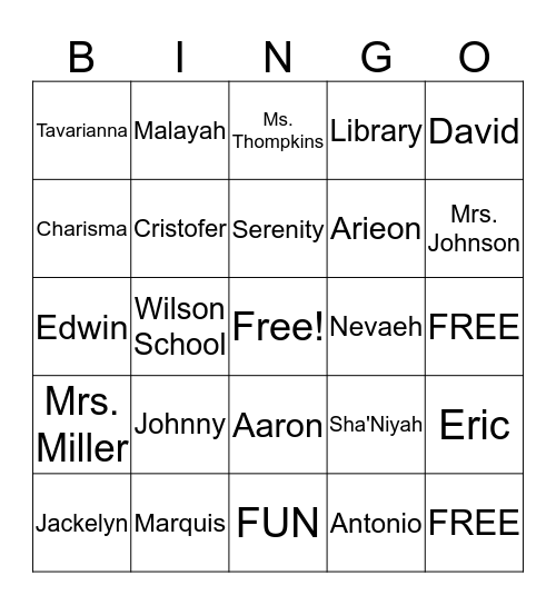 Room 105 Bingo Card