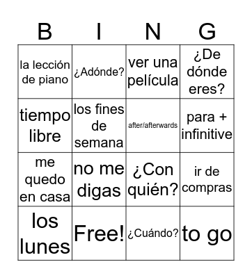 4A Vocabulary Bingo Card