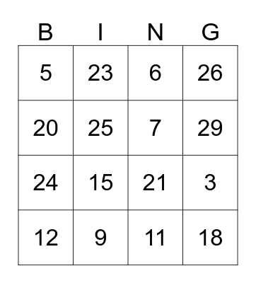 Emily's Baby Shower! Bingo Card