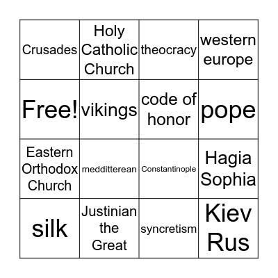 Byzantine Empire Bingo Card