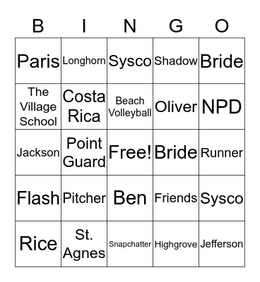 Chrissy Bingo Card