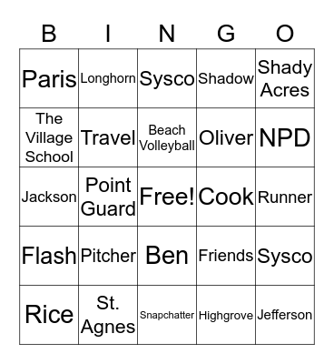 Chrissy Bingo Card