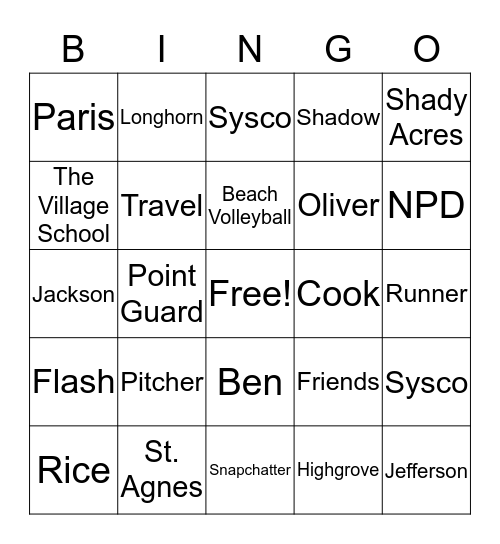 Chrissy Bingo Card