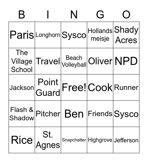 Chrissy Bingo Card