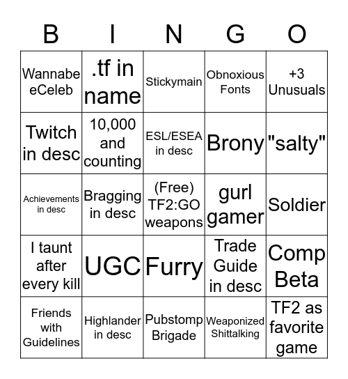 TF2 Casual Bingo Card