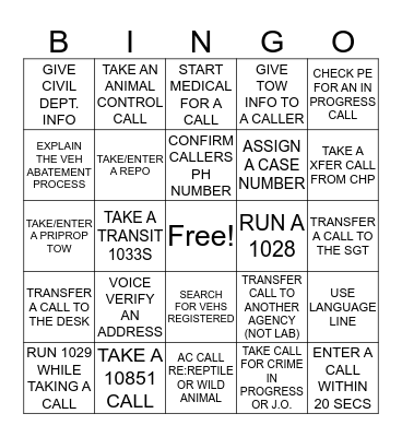 PSAP BINGO Card