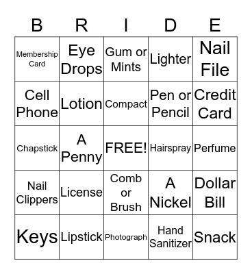 Bridal Shower Bingo Card