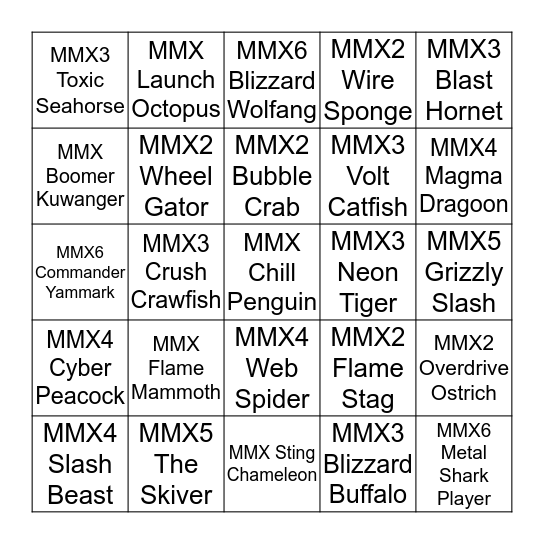 Megaman X1-6  Bingo Card