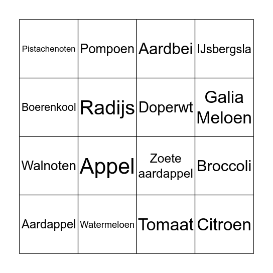 Gezonde bingo Card