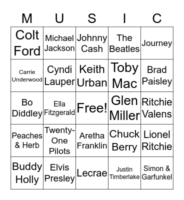 Artist of the Day Bingo Card