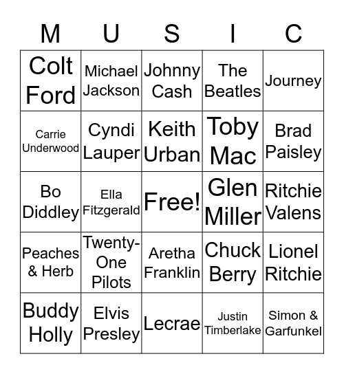 Artist of the Day Bingo Card