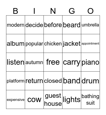 Vocabulary 2 Bingo Card