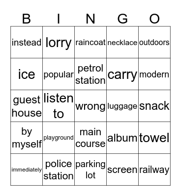 Vocabulary 4 Bingo Card