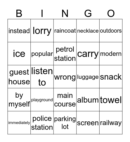 Vocabulary 4 Bingo Card