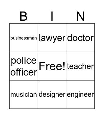 types of job Bingo Card